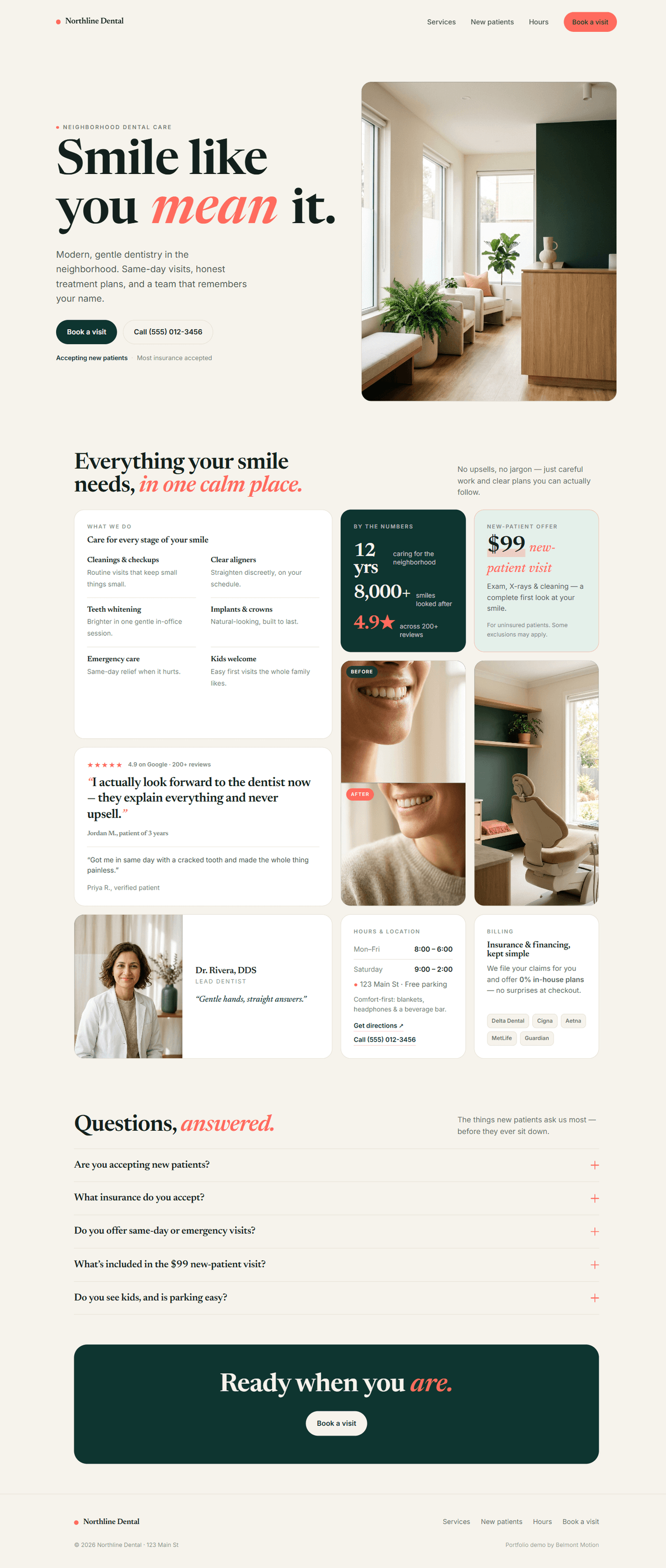 Northline Dental — dental practice demo site, full page