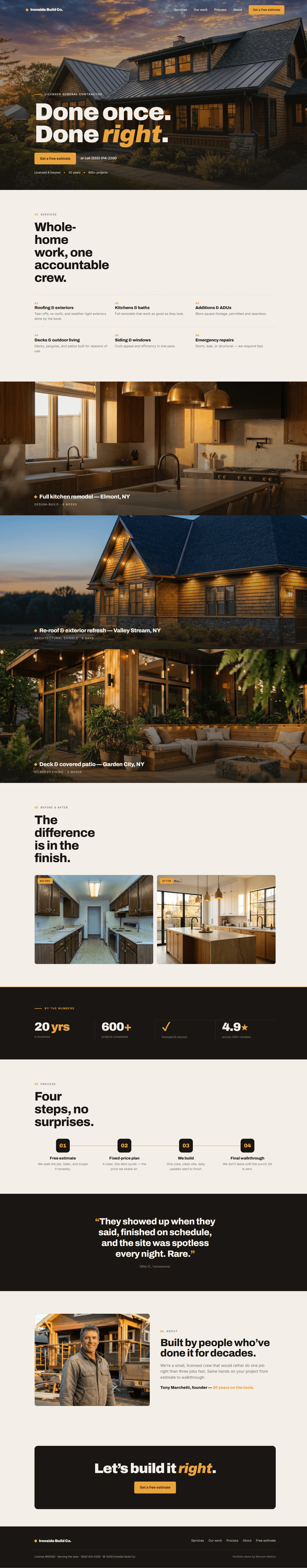 Ironside Build Co. — general contractor demo site, full page